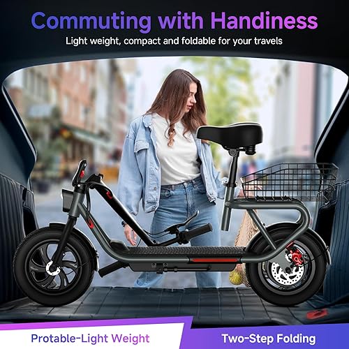 Miniatura 7 de TST - Scooter eléctrico con asiento, alcance máximo de 20 millas, scooter eléctrico plegable para adultos, motor de pico de 650 W, velocidad máxima