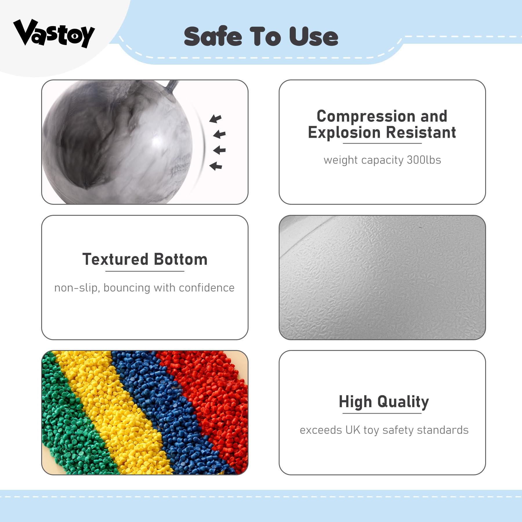 Vastoy 20 Inch Space Hopper Ball for Kids 6-9 Years, Anti-Slip Space Hopper with Hand Pump - Image 3