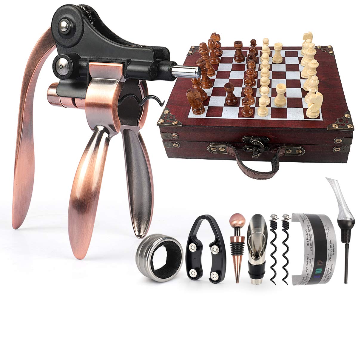 Scatola di Legno Accessori per Il Vino Set Regalo,Set per l'apertura del Vino,Cavatappi per Vino,Tappo,Versatore di Vino (stile 01)