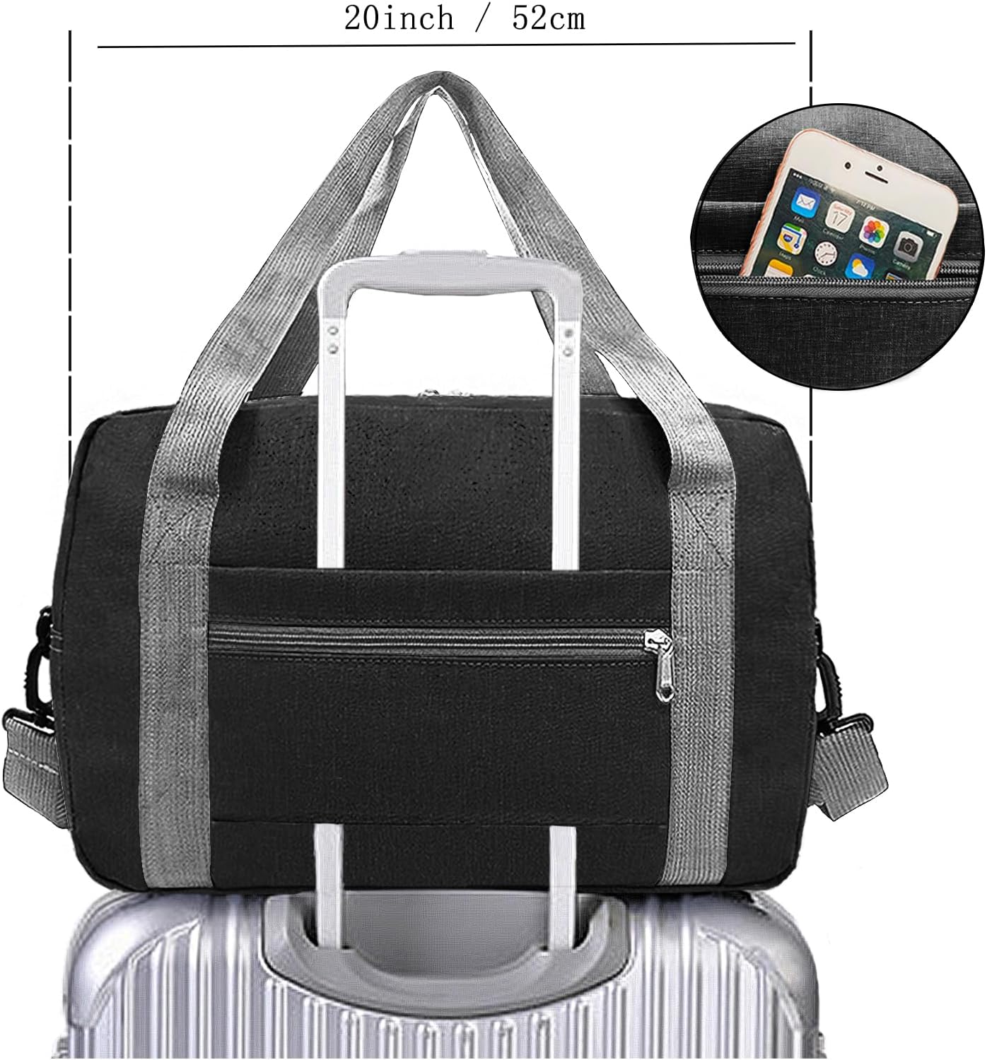 Foldable Carry on Luggage Bag 22x14x9 Personal Item Bag for Airplanes Travel Duffel Bag for Women and Men (40L, Black) - Image 5