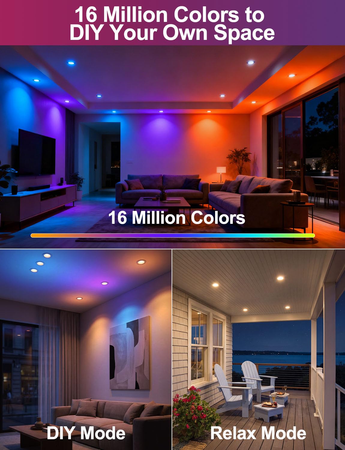 iLC Faretti LED da Incasso per Cartongesso 8W, lavorare con Alexa(È necessario un dispositivo ECHO), Foro Ф68-85mm, CCT + RGB Controllato Da App, IP44 Faretti LED Soffitto Colorati (Pacco Da 8)