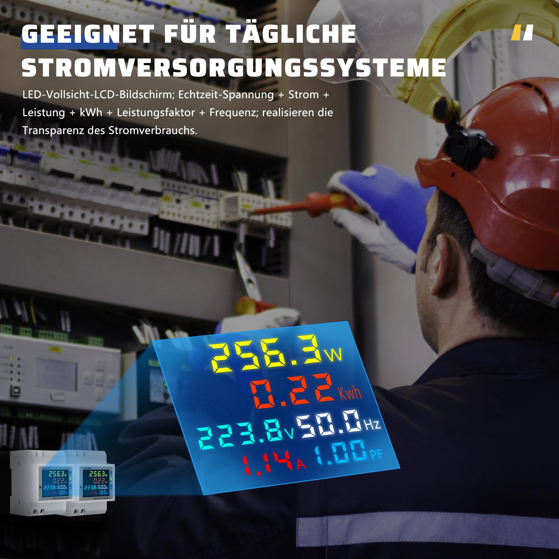 Wifi Medidor de Energía, Contador de Energía Monofásico, Medidor de Energía Digital 6 en 1 AC40~300V 100A Voltímetro Amperímetro Carril Din, Adecuado para la medición del consumo eléctrico