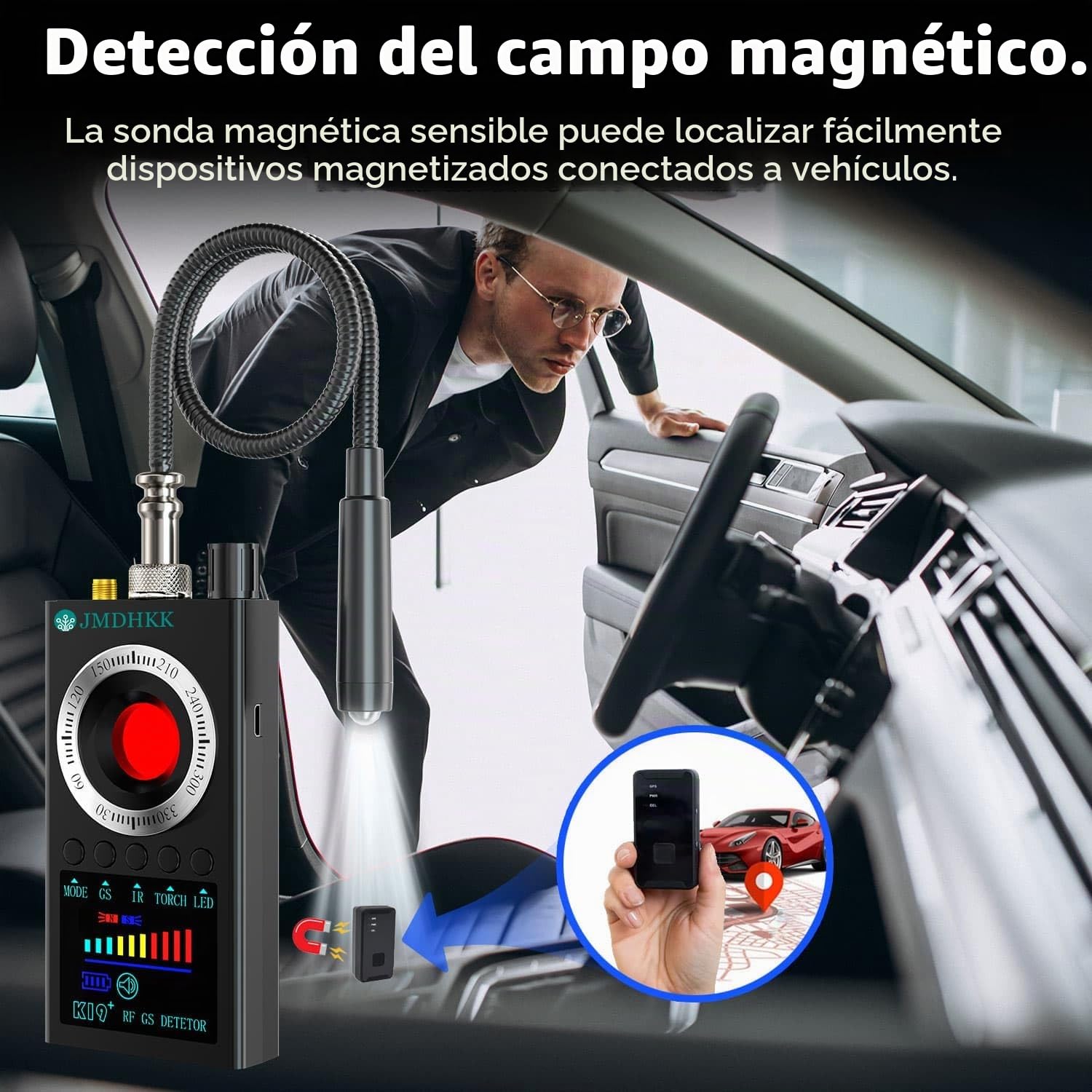 JMDHKK K19 Detector de cámara oculta multifuncional: insecto, magnético, protección de privacidad inalámbrica, infrarrojos, linterna | Magnético, señal RF y detección de infrarrojos con linterna para viajes, hoteles, oficinas y coches