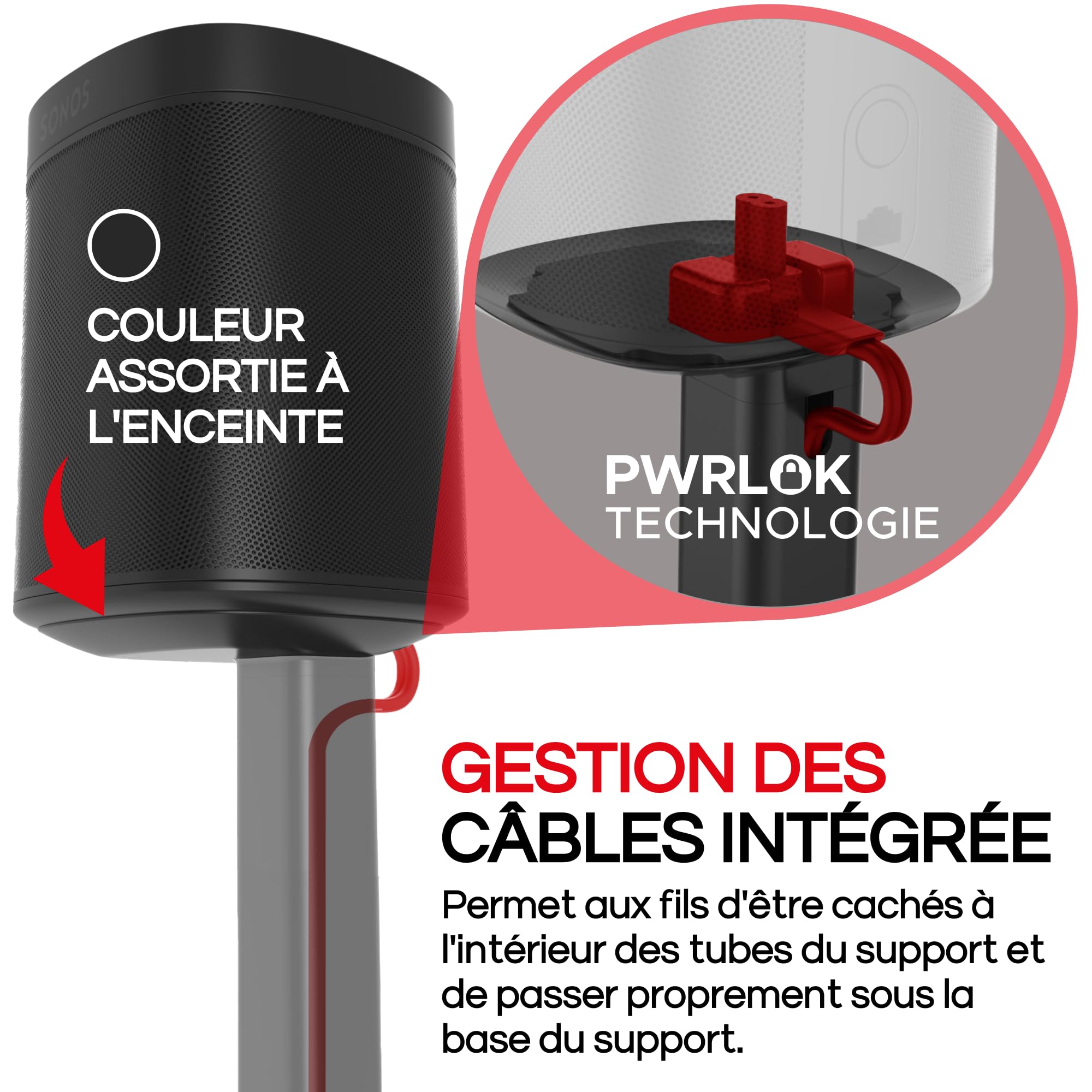 Sound Bass Pied de Sol One / ERA100, (2 Pièces), Noir, Double, Paire | Compatible avec Sonos One, Gen 2, Play:1, SL | Design Évolutif Également Compatible avec ERA 100, Conçu par Sound Bass UK