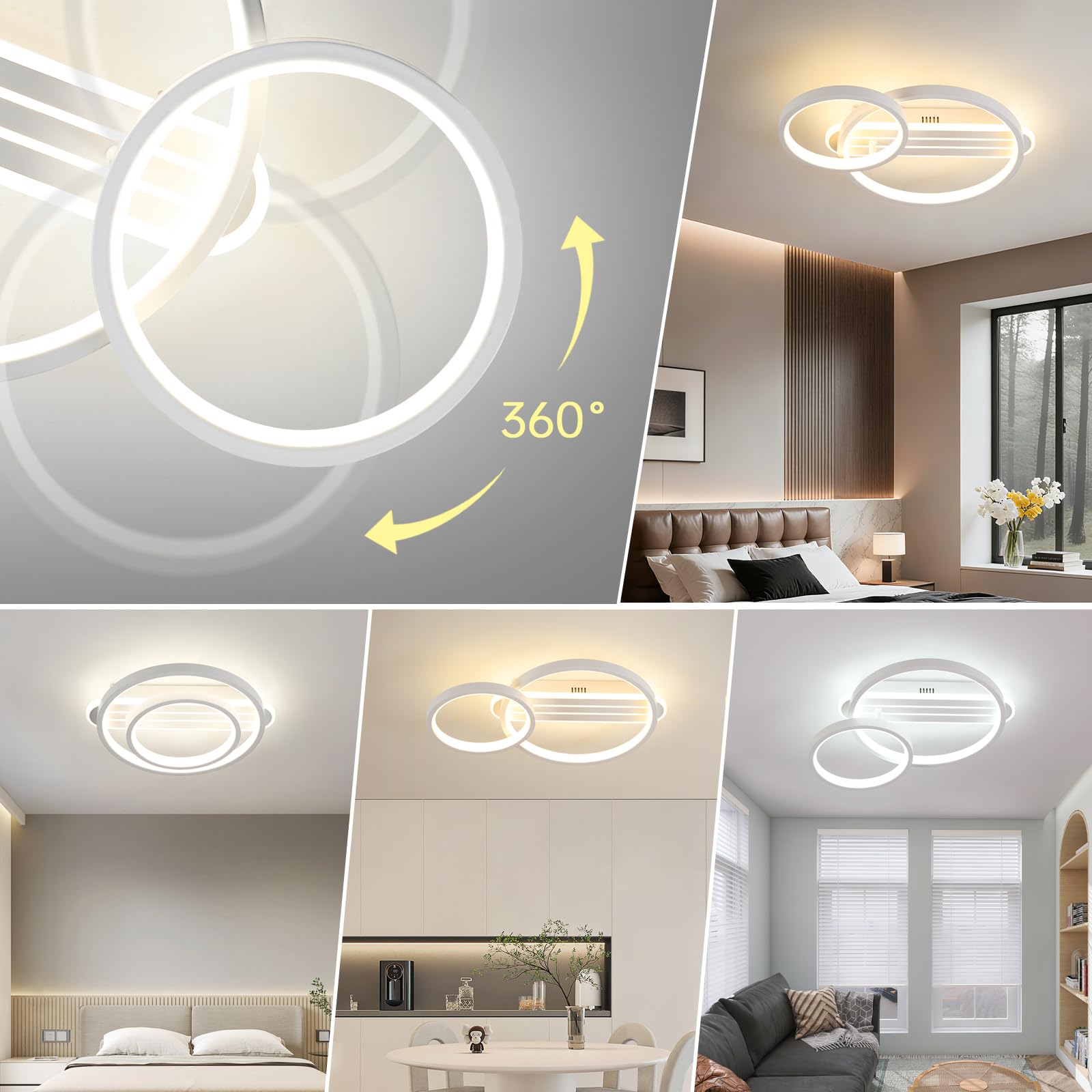 LED Plafondlamp Groot Interieur Creativiteit Zwart Modern Dimbare Ringen Plafondlamp Metaal Acryl Ronde Kroonluchter Woonkamer Keuken Slaapkamer Verlichting Kantoor Kinderkamer (Color : 30 40 50cm