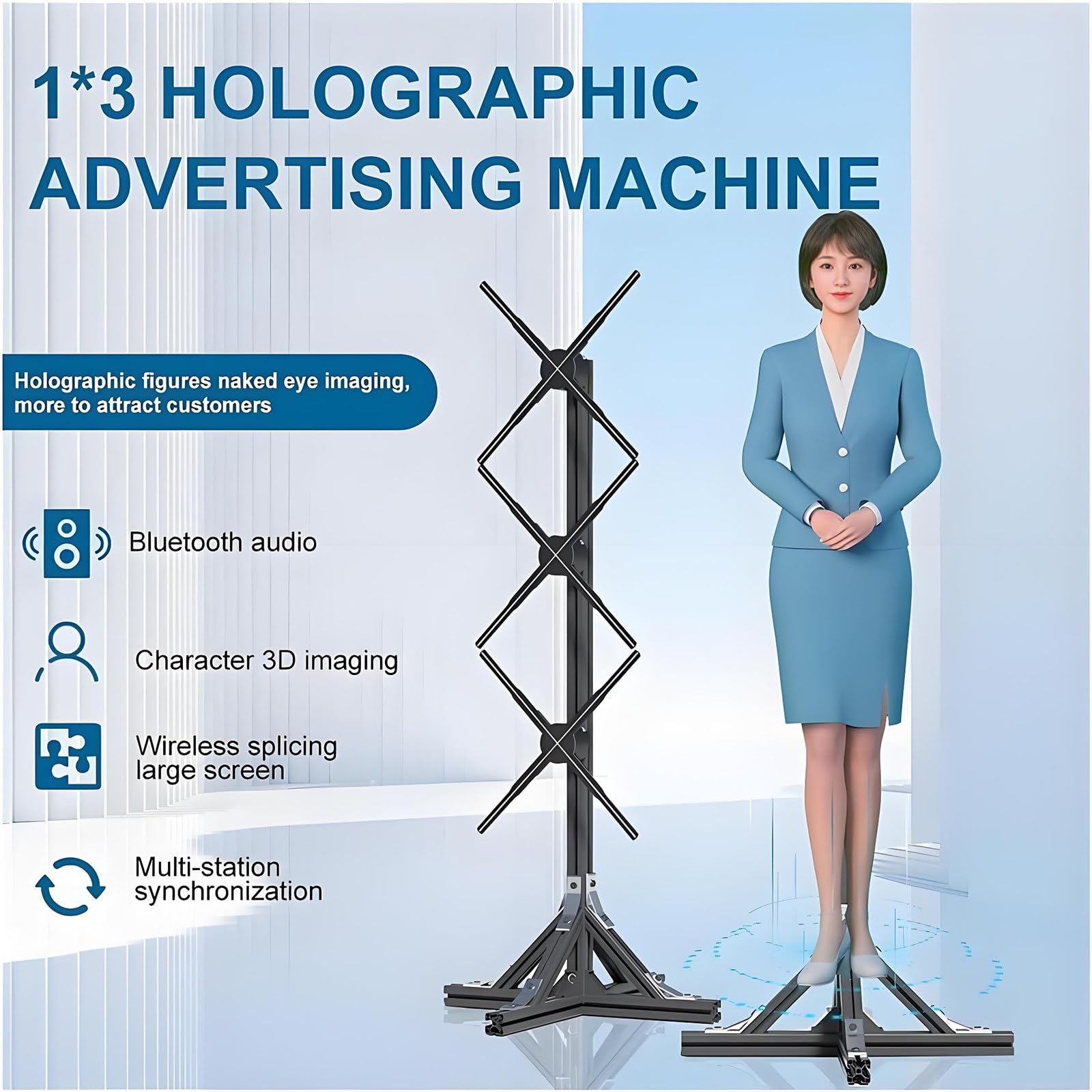 3D-Hologramm-Ventilator Hologramm-Projektor, 3 X 56 cm Große Ventilatoren Mit Bluetooth, Fernbedienung, Für Led-Hologramm-Ventilator-Display In Menschengröße, Animationsvideoprojektor
