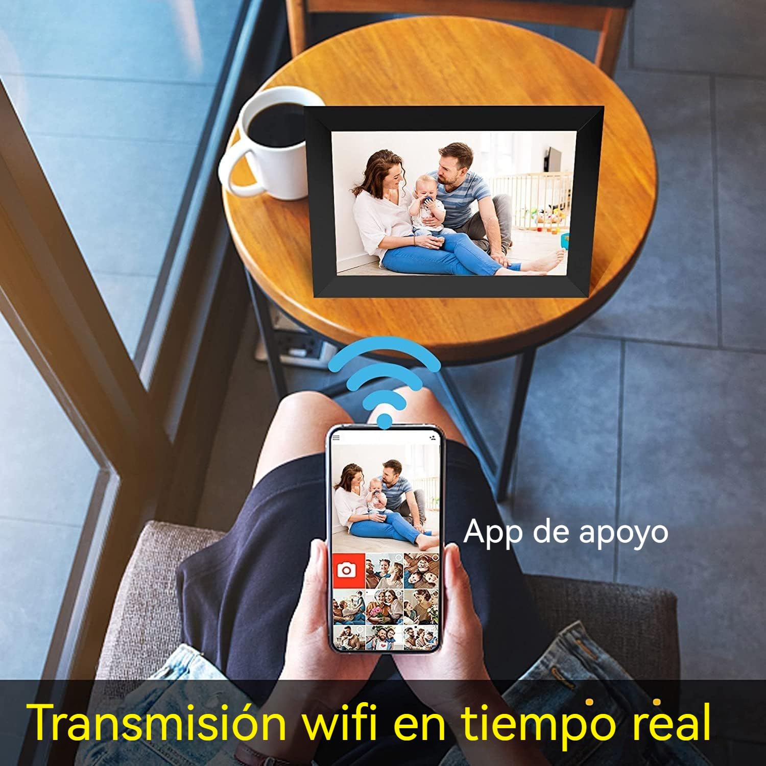 Marco de Fotos Digital - WiFi 10.1'' 32GB IPS Marco Digital | Pantalla Táctil | 1280x800P | Rotación Automática | Comparta Imagen y Videos a Través de la App | Montar en la Pared