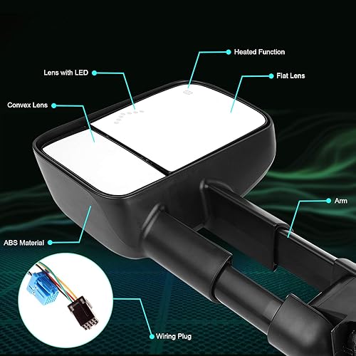 Miniatura 4 de SCITOO Espejos de remolque, espejos de remolque, espejos negros para camión aptos para Chevy 2003-2007 para Chevy para GMC Silverado Sierra Pickup