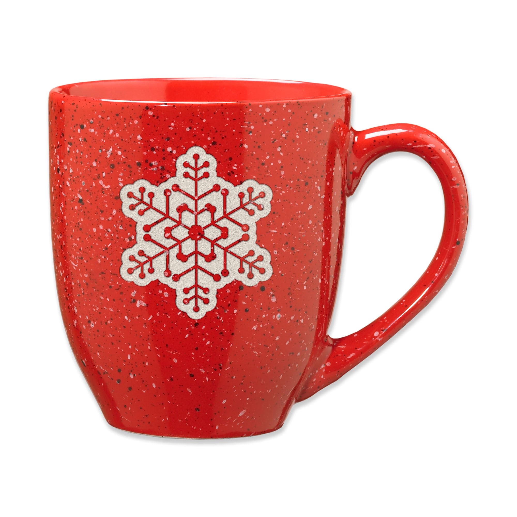 Rico Industries Christmas Snowflake 16 oz Red Laser Engraved Speckled Ceramic Coffee Mug