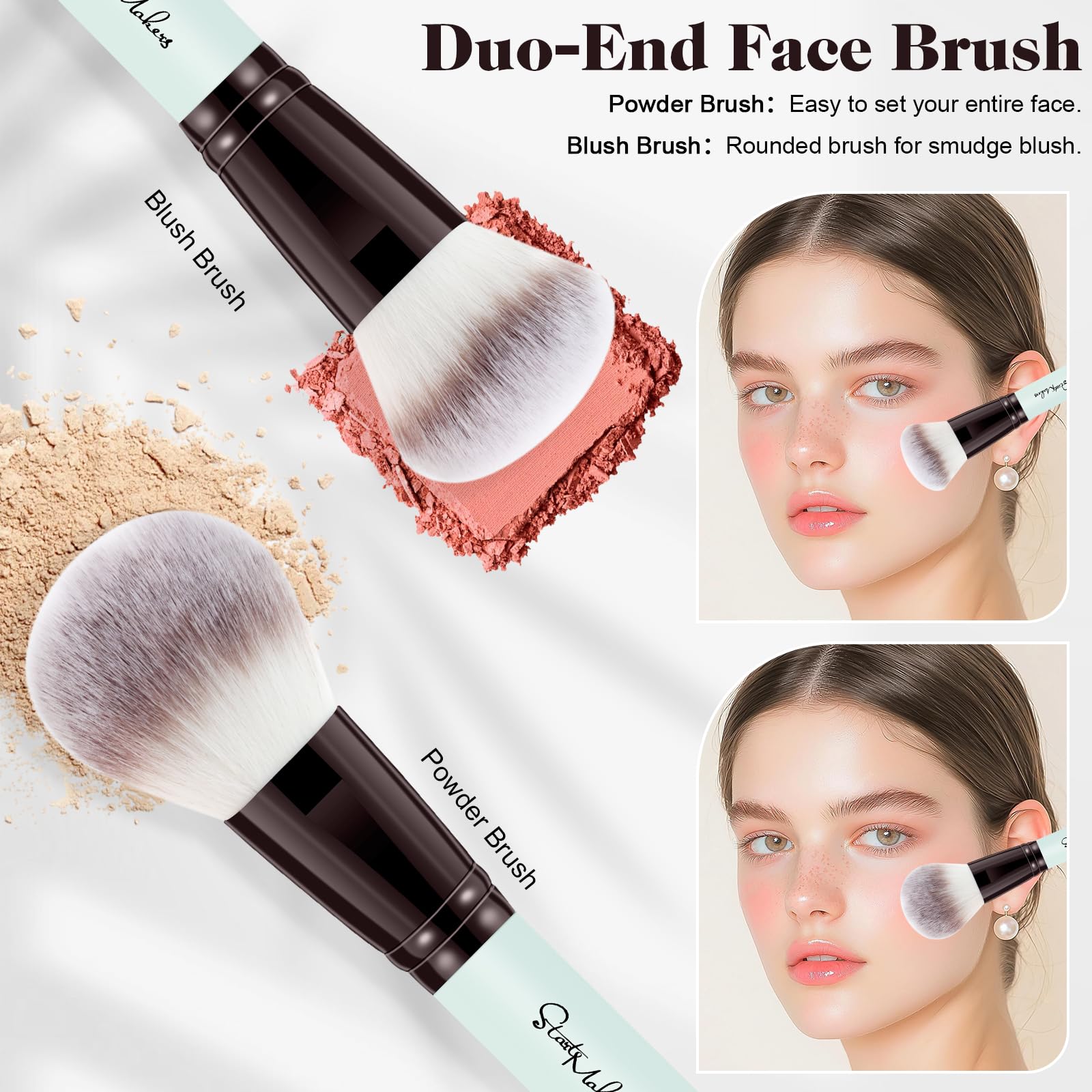 START MAKERS Make-up-Pinsel-Set, 5-teilig, doppelendig, Foundation, Konturen, Concealer, Rouge, Puder, Bronzer, Lidschatten, Pinsel für Flüssigkeit, Creme, Puder, Mischen, Polieren, Tupfen von Gesicht