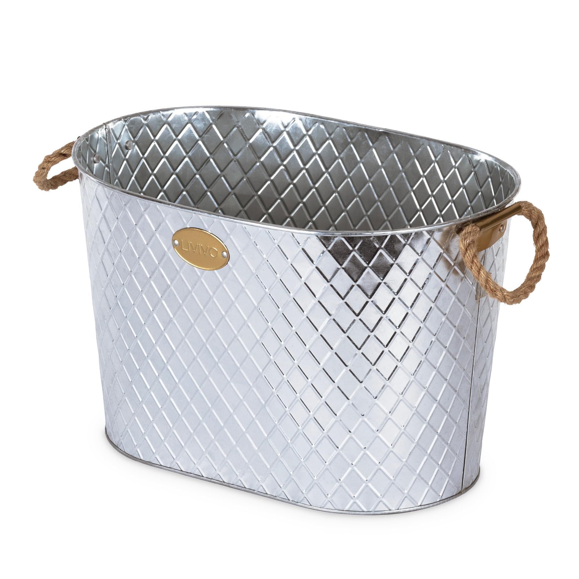 LIVIVO Galvanised Steel 24L Drinks Ice Cool Bucket Pail Diamond Embossed with Rope Handles - Ideal for Garden Parties, BBQs Cooling Bottles Tub, Cans of Beer or Soft Drinks Champagne Prosecco Whisky-picture-15