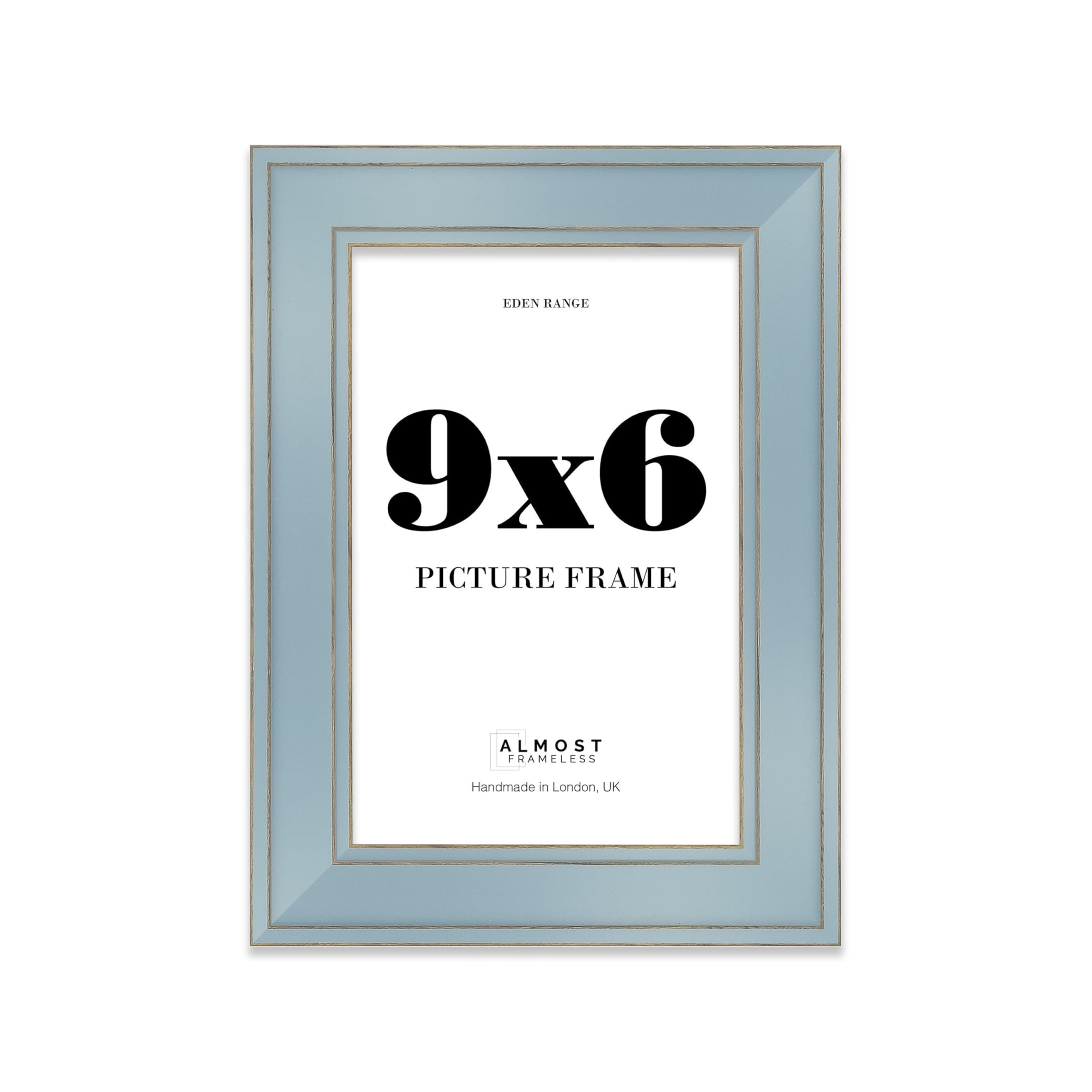 9x6 Cornflower Blue Picture Frame - Shabby Chic Photo Frame with Distressed Finish, Gold Trim, Wall Hooks and Kickstand, 37mm Edge - 1 Pack