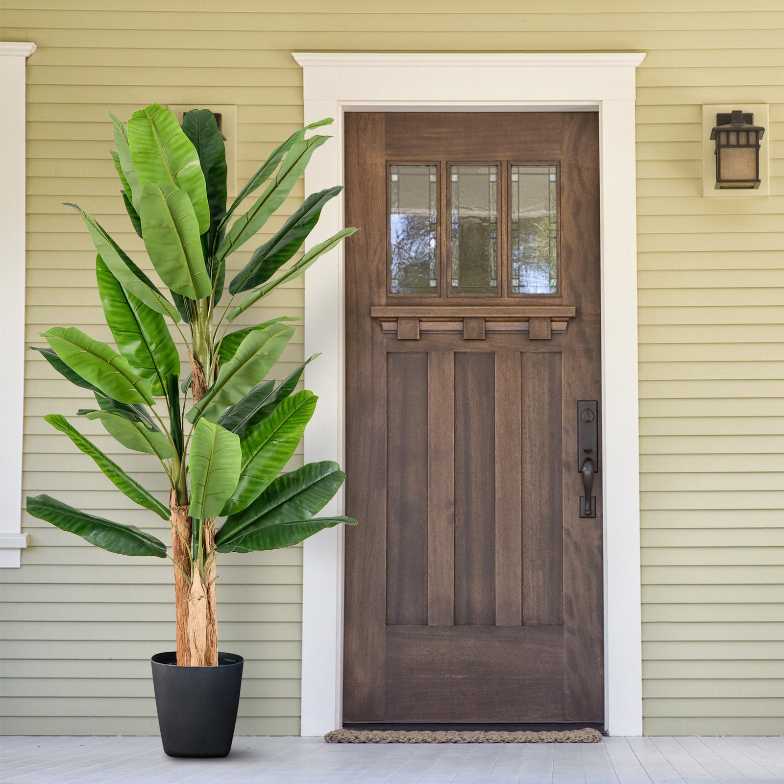 GIANTEX Plante Artificielle Intérieur, Fausse Plante Bananier 195 CM en Pot avec Ciment, 3 Tiges Réalistes & 27 Grandes Feuilles, Arbre Artificiel Intérieur Extérieur Maison Jardin Bureau