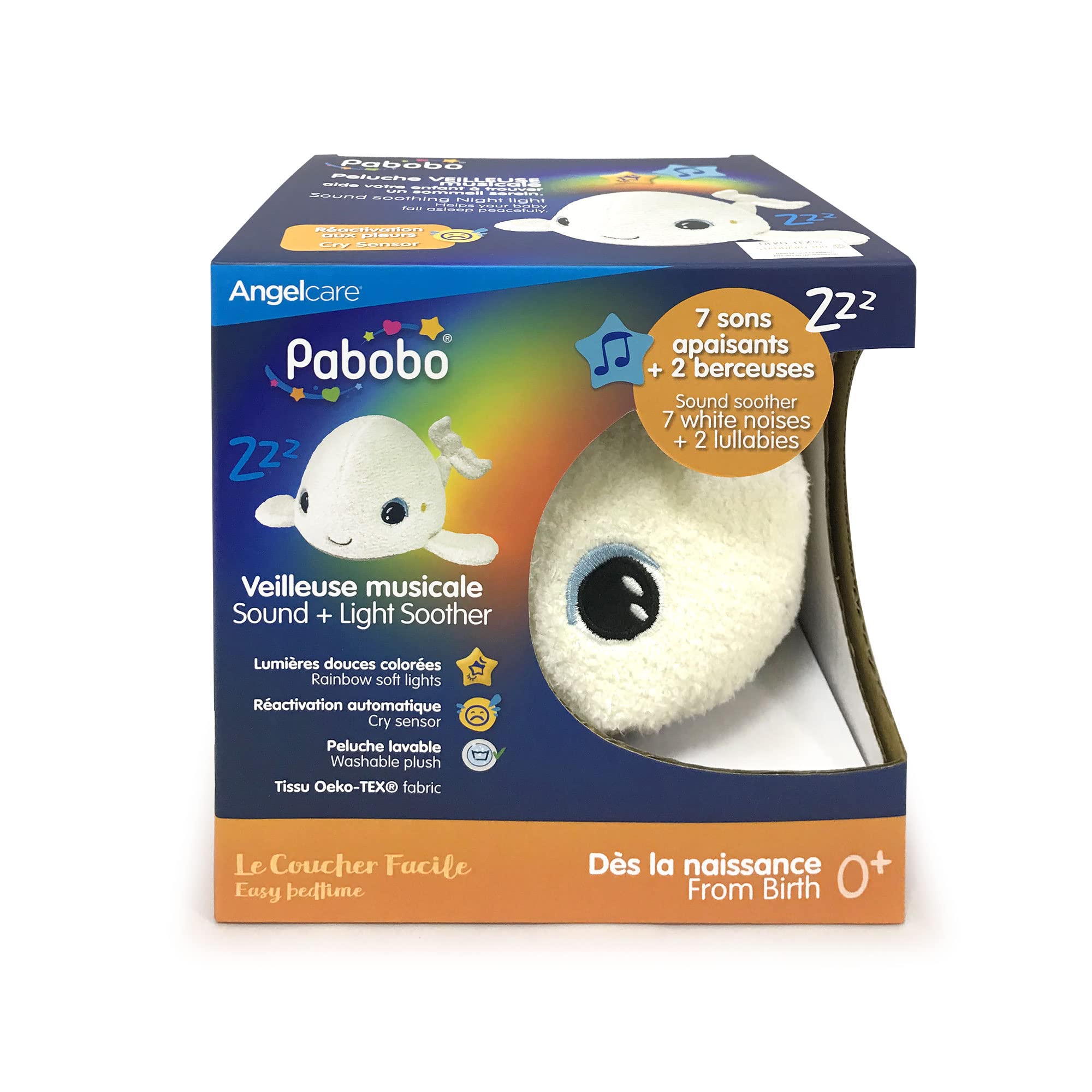 Pabobo Beluga Plusz Śpiąca Lampka nocna Wielokolorowe i kołysanka i białe dźwięki. Super miękki pluszak my-booster: zmywalny (moduł zdejmowany)