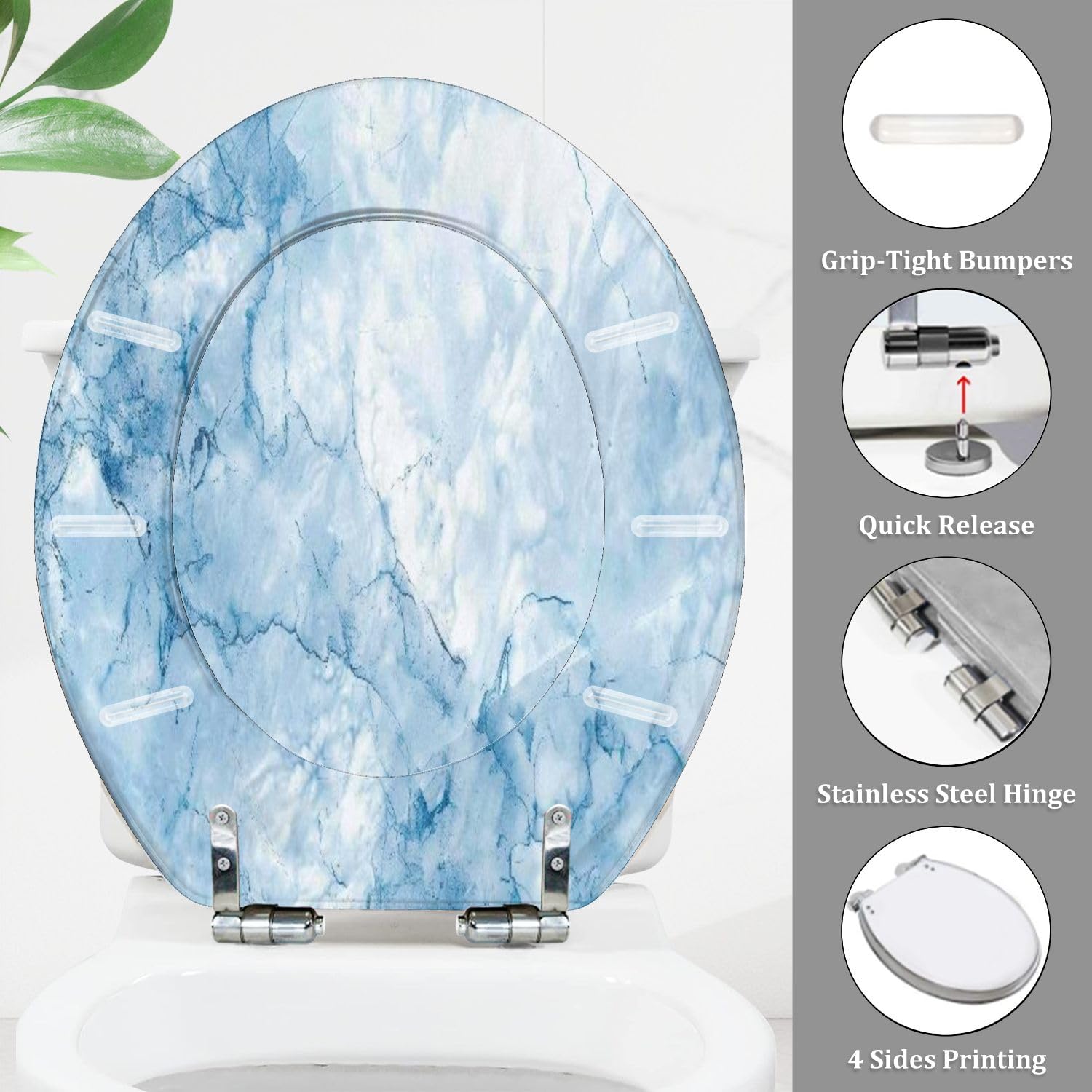 Sedile WC rotondo generico con coperchio a sgancio rapido e chiusura