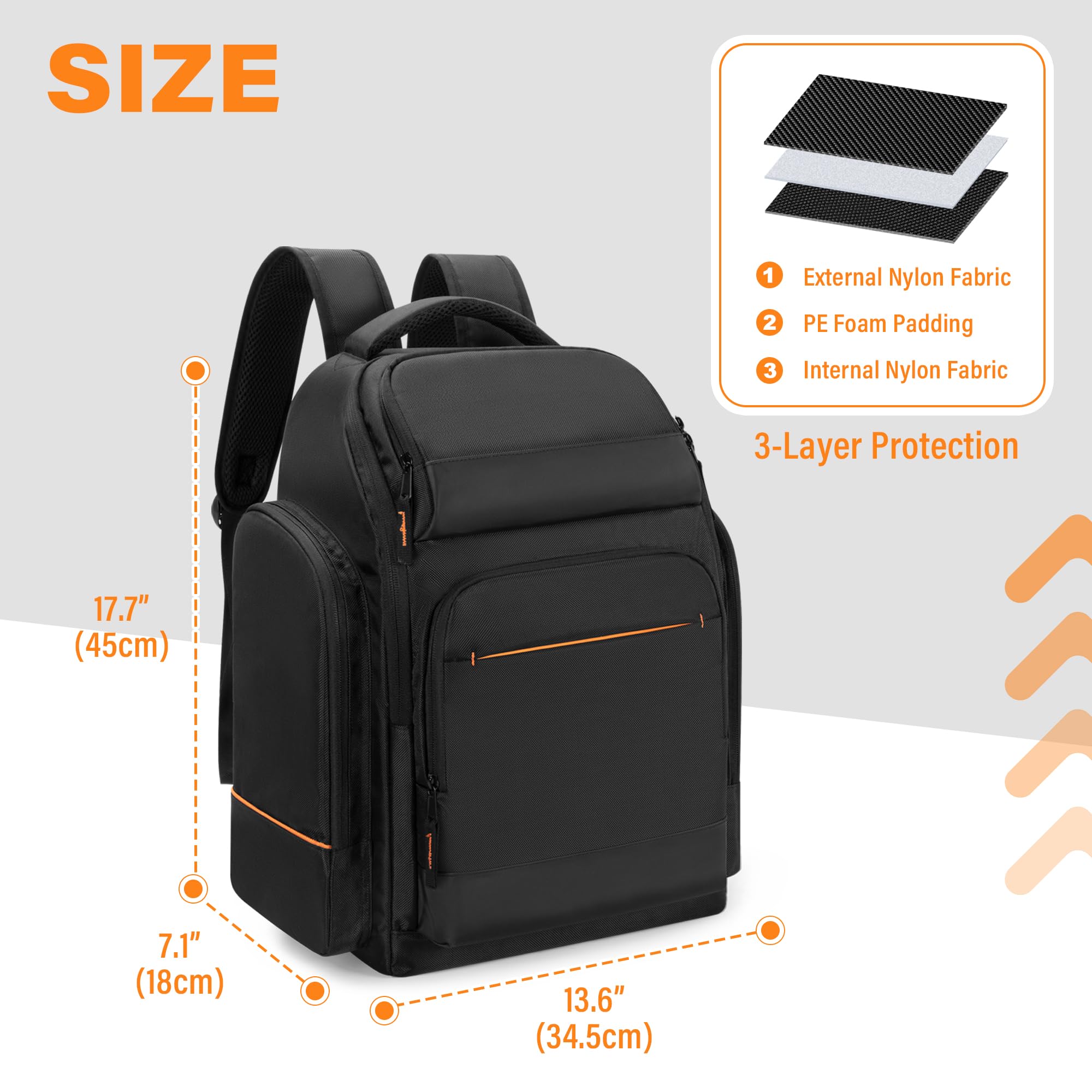 Trunab Zaino per DJ con 3 Divisori Rimovibili e Scomparto per Laptop, Borsa per Controller DJ, Microfoni, Attrezzatura audio e Strumenti Musicali