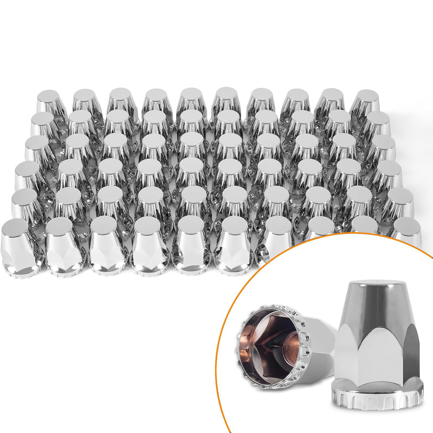33mm by 2-3/4in Thread On Chrome Nut Cover Caps ABS Plastic Anti-Rust Screw-on Lug Nut Covers for Semi Trucks (Pack of 60)
