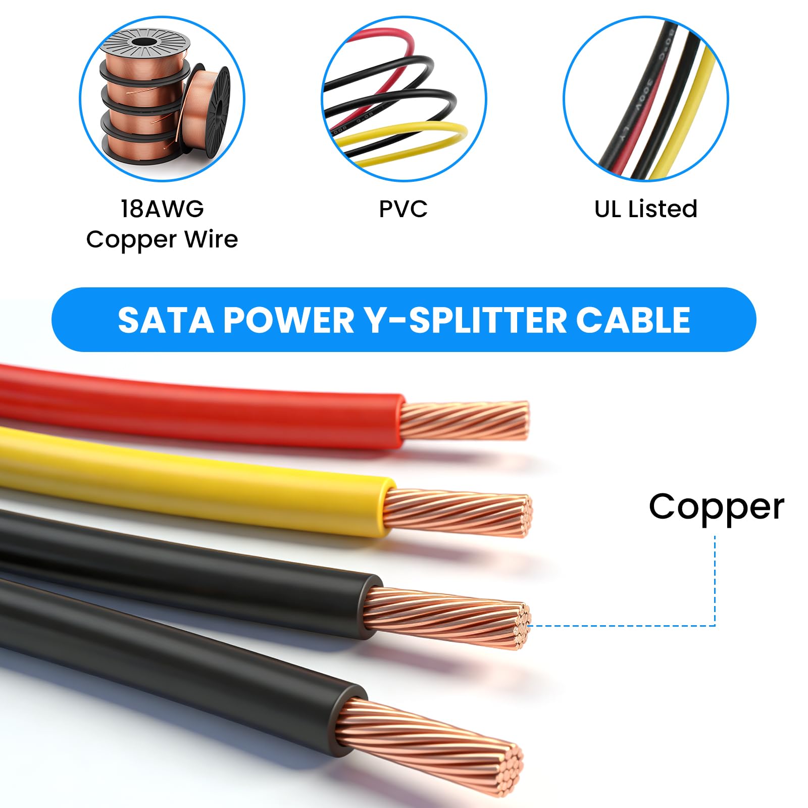 SDTC Tech, cavo adattatore splitter a 4 pin maschio IDE Molex a 15 pin femmina Dual SATA, 18 AWG, in rame, cavo di prolunga per hard disk Serial ATA (20 cm), confezione da 2