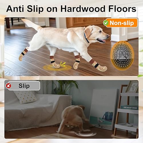 Miniatura 5 de BEAUTYZOO 6 calcetines para perros para evitar lamer las patas, zapatos antideslizantes para suelos de madera dura en pavimentos calientes, botas
