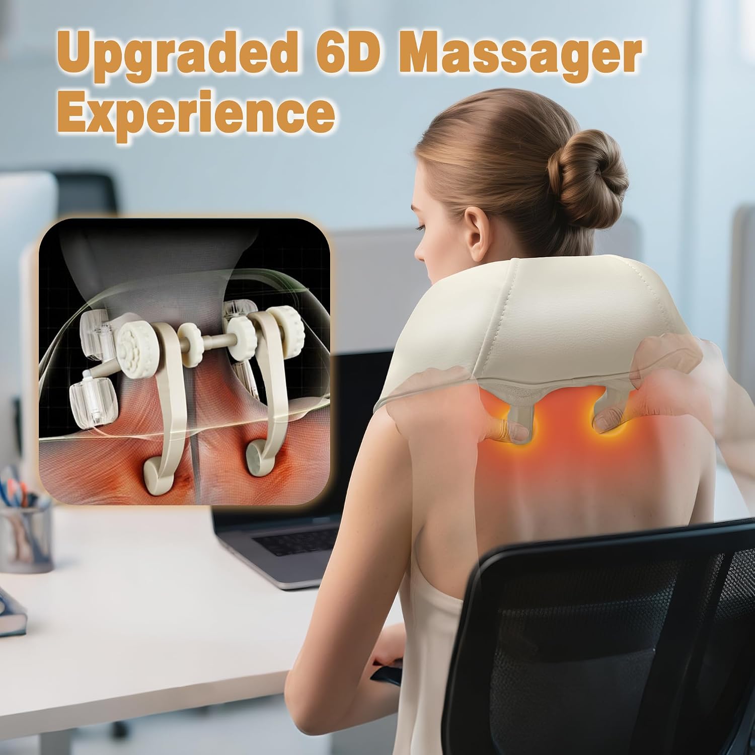 Joyset Neck Massager for Pain Relief Deep Tissue, Cordless Neck Massager and Shoulder with Heat, 6D Kneading Shiatsu Massage for Legs, Body, Chrismas, Birthday