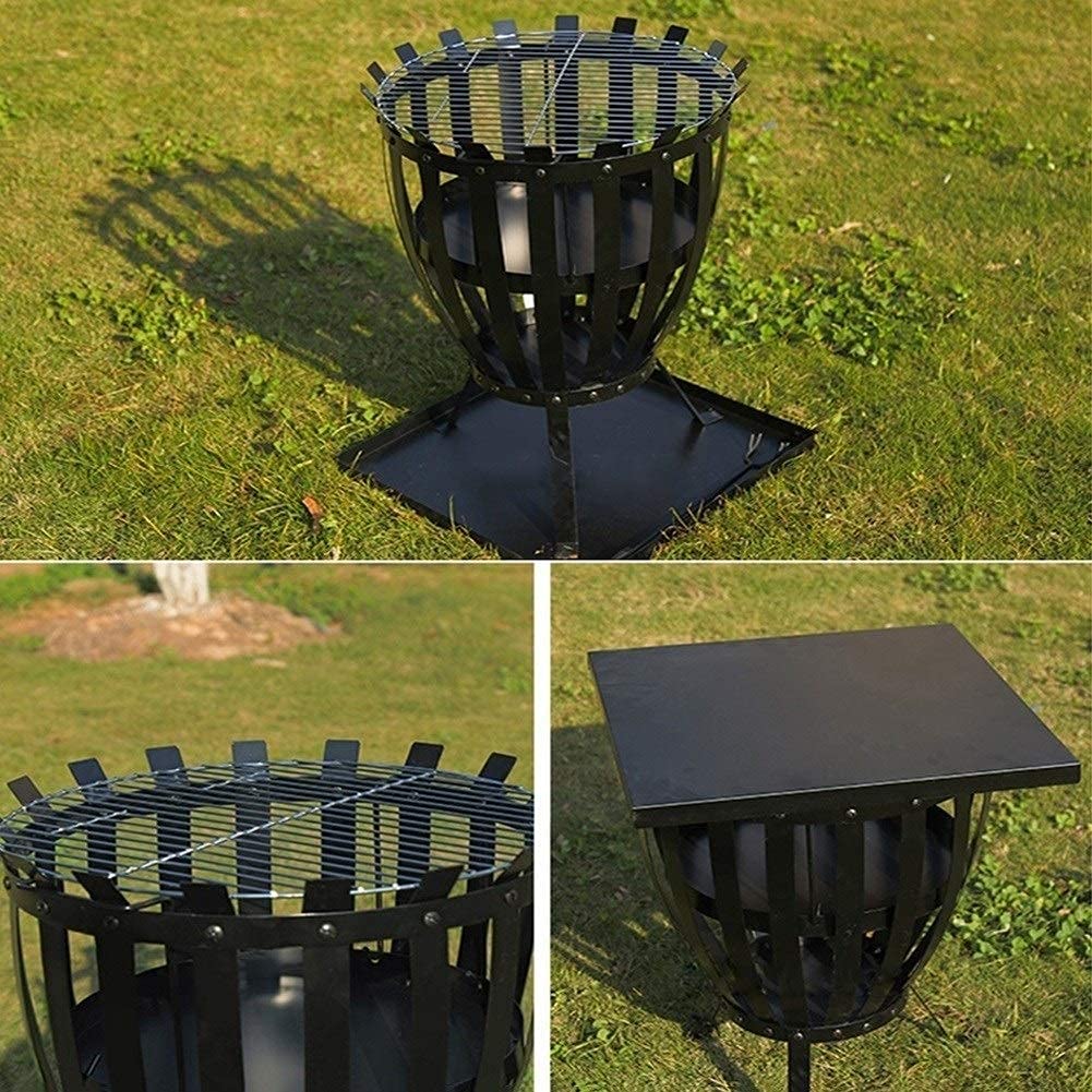 Piec na drewno z hakiem, czarny metalowy wysoki zewnętrzny palenisko, na patio, do ogrodu, na kemping, plażę, piknik, 45,7 x 62,2 cm