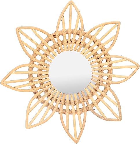 OUKENS Espejo de maquillaje de ratán, espejo de maquillaje montado en la pared de tamaño grande para dormitorio, baño, baño (flores)