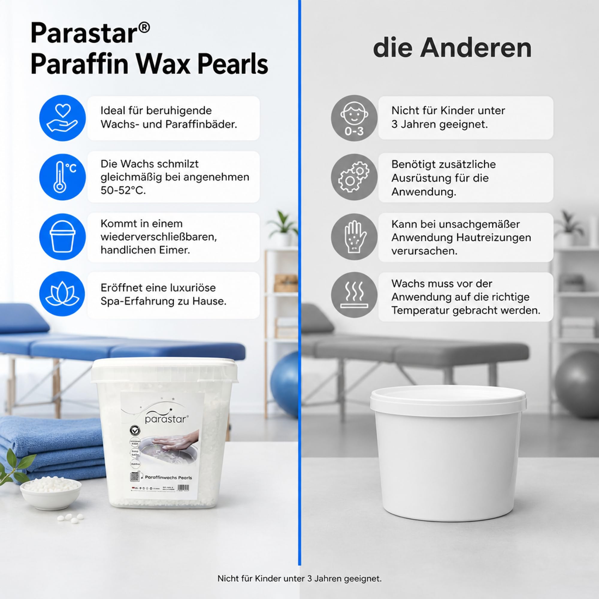 ATC - Perlas de cera de Praffin en diferentes cantidades y en práctico cubo, ideal para baños de cera y listo para usar, 50-52 grados Celsius de temperatura de fundición