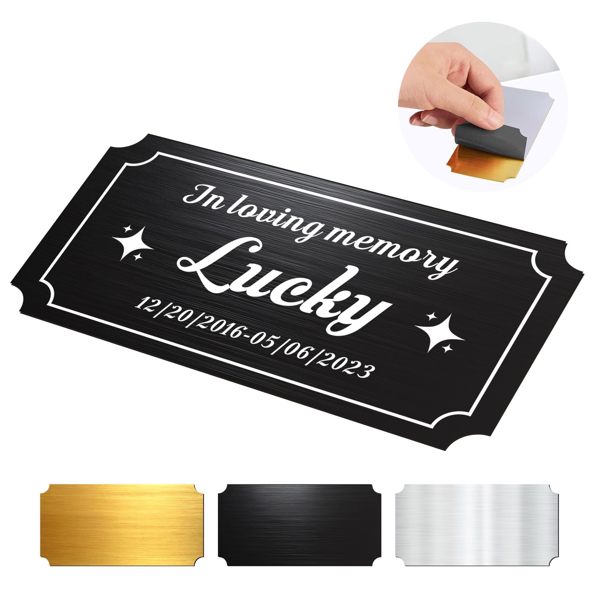 Personalized Memorial Name Plate With Adhesive Backing - Custom Engraved Plaque for Doors, Urns and Memorial Gifts (Black-2, 2x4 in)