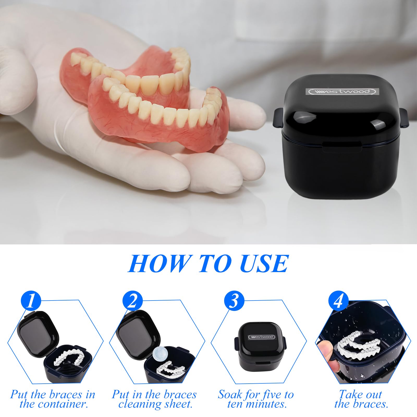Custodia Porta Apparecchio Denti In ABS Blu - Scatola Rigida Con Chiusura A Scatto Per Paradenti, Dentiere E Protettori Dentali - 2