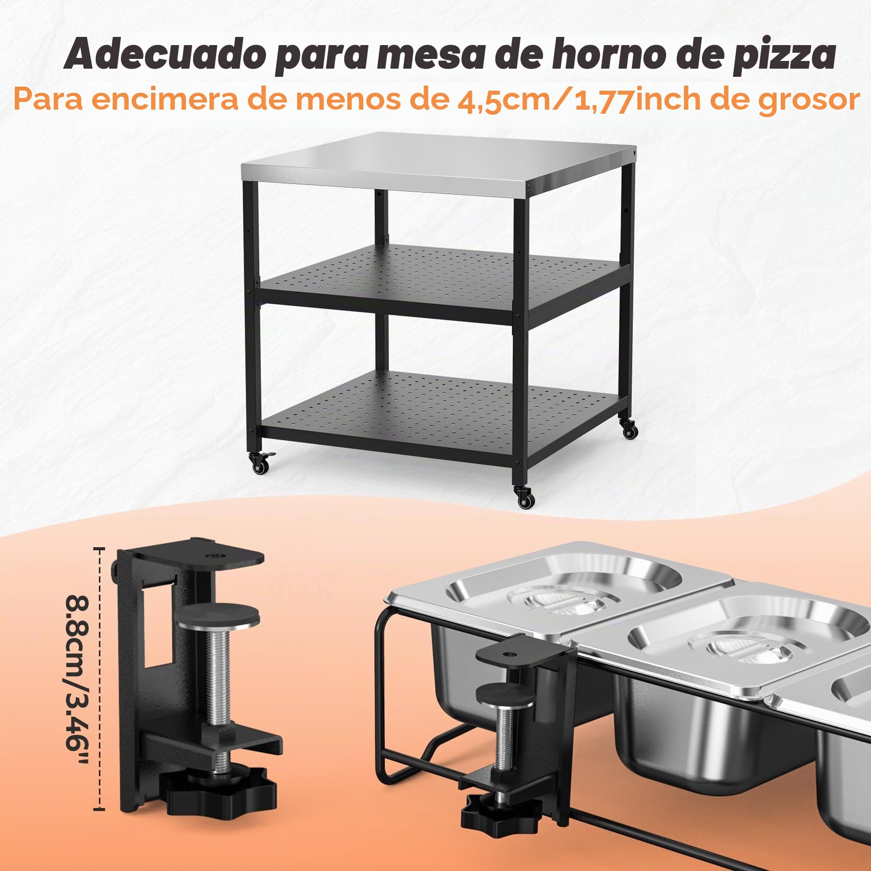 onlyfire Caja de Ingredientes, Juego de 5 Recipientes para Ingredientes para Pizza, Recipientes de Acero Inoxidable con Tapa, Catering Soporte para Cubetas, Accesorios para Horno de Pizza