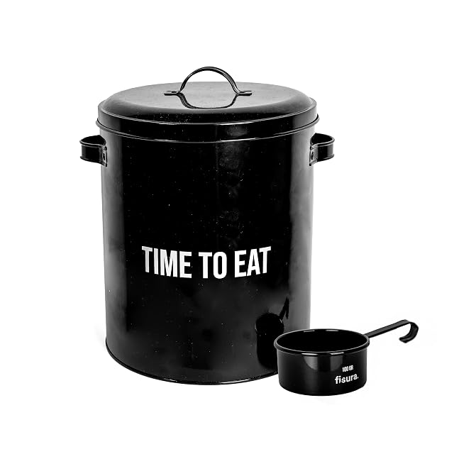 Fisura - Contenedor de comida para mascotas “time to eat” negro. Contenedor pienso con tapa y pala medidora.…