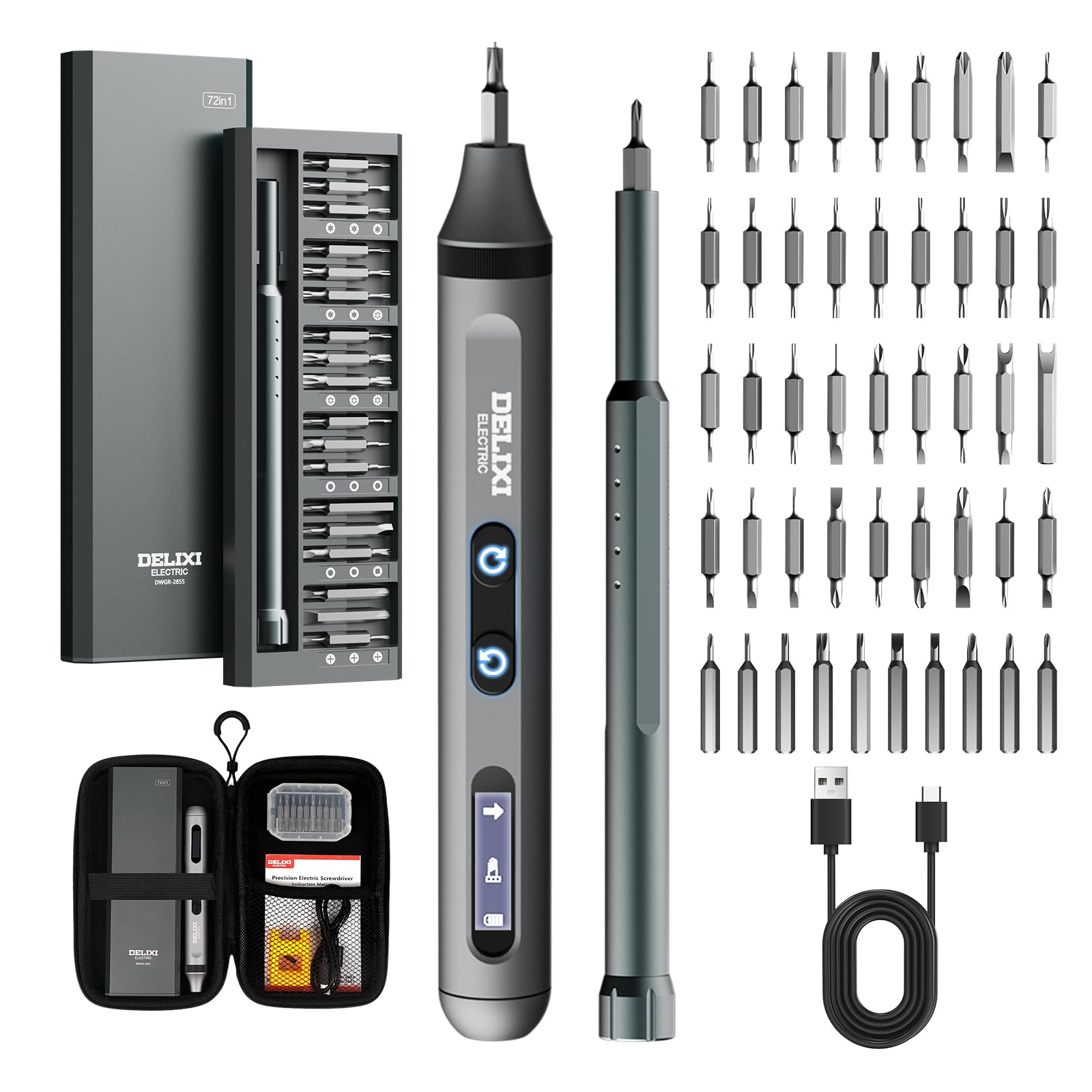 72 in 1 Electric Screwdriver Kit 3 7V Dual-Head Precision Screwdriver Set with 3 5N m Manual and