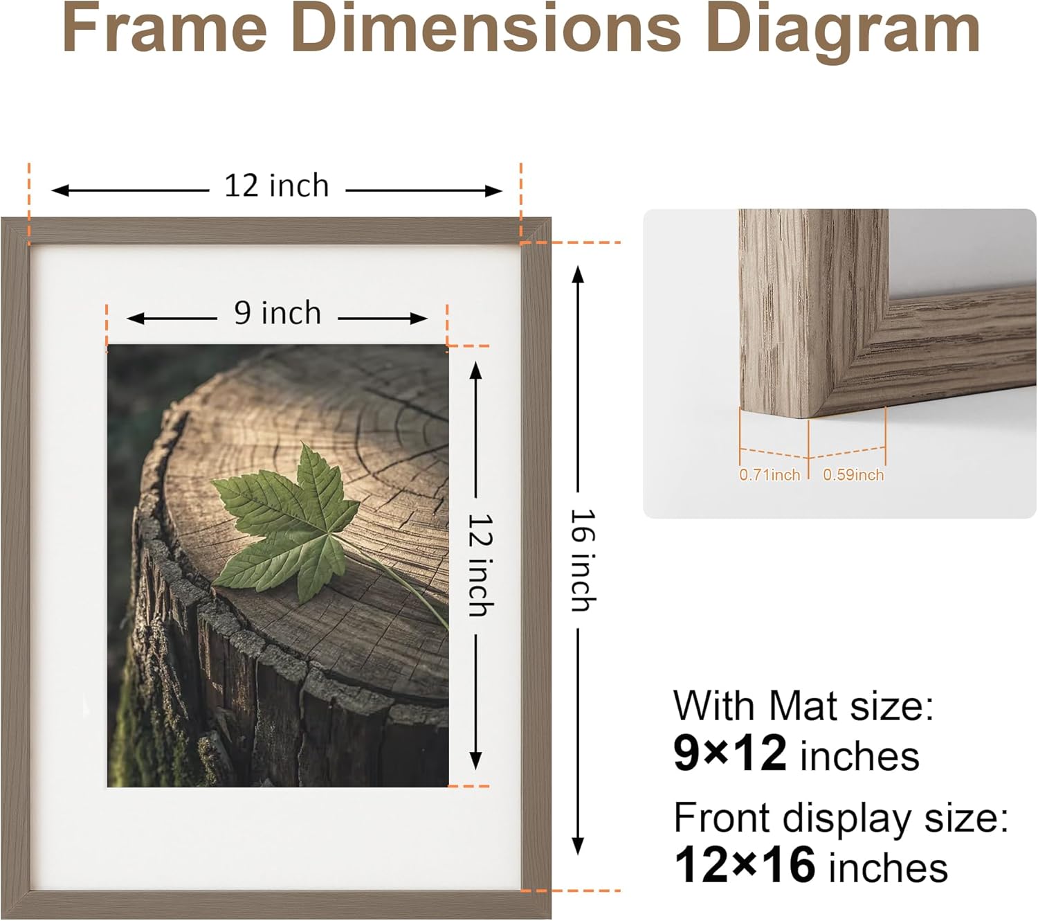 12x16 Frame with Mat for 9x12, 16x12 Picture Frame Dark Oak Solid Wood Veneer Finish Poster Frame with Plexiglass for Gallery Wall Photo Art Prints Home Decor - Image 3
