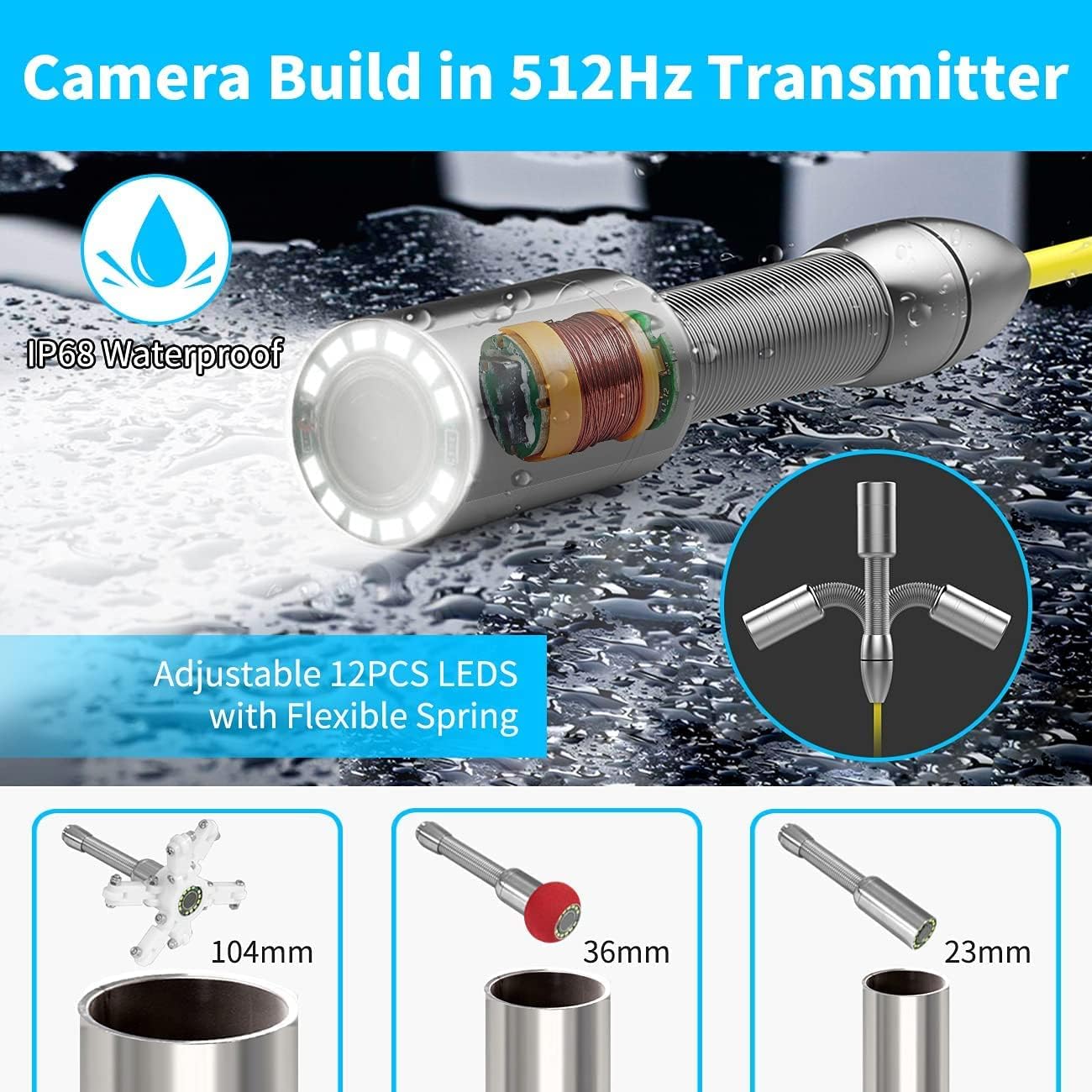 Anysun 100ft Pipe Video Inspection Camera with 512Hz Sonde and Receiver, Waterproof Drain Plumbing Camera Snake with 7' LCD Monitor DVR Recorder (8GB SD Card Included)