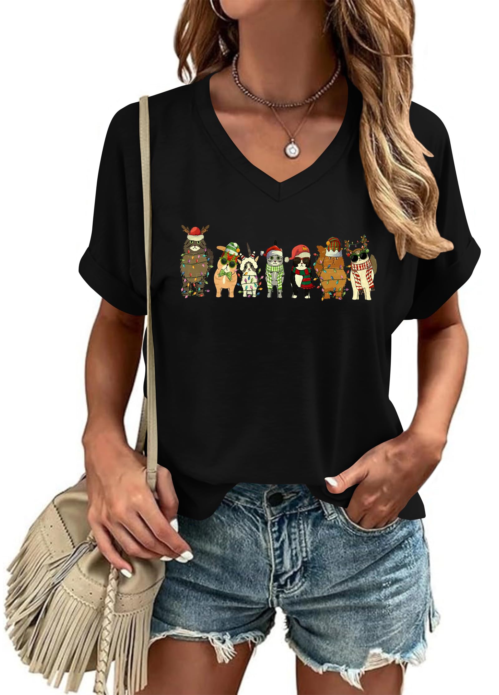 Ithalt Women's Christmas Tree T-Shirt Merry Christmas Tee Holiday Top