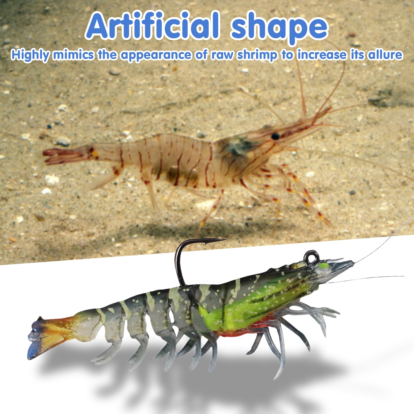 3 Esche Da Pesca In Gomma SPORWAY - Gamberetti Artificiali Per Acque Dolce/Sale - Foto 7