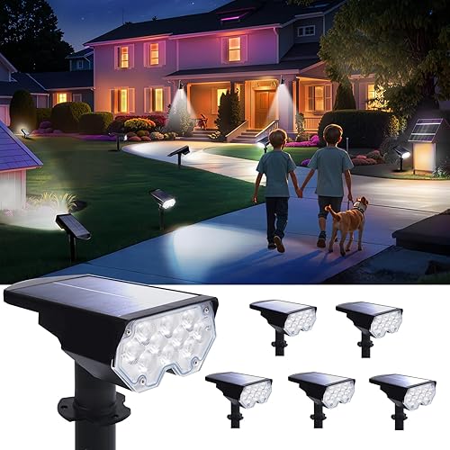 Foco de energía solar para exteriores, impermeable, iluminación LED para patio, árbol, plantas, paredes, camino, jardín, estatuas, brillo ajustable,