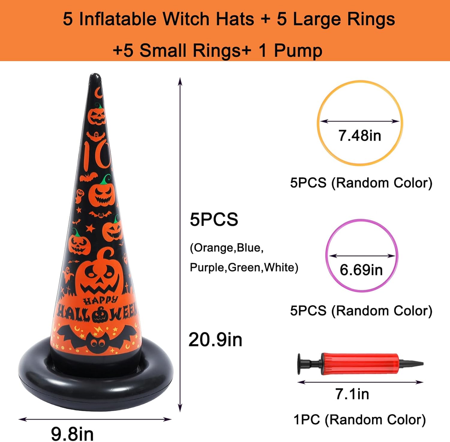 Voiiake 3 Pack Witch Hat Halloween Inflatables Ring Toss Game - Fun Halloween Games,Toys & Party Supplies, Games & Toys for Kids Adults