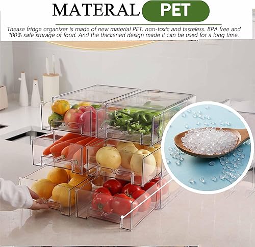 Miniatura 2 de bealy Paquete de 2 cubos organizadores apilables para refrigerador, cajones extraíbles, organizador de refrigerador, sin BPA, organizador de