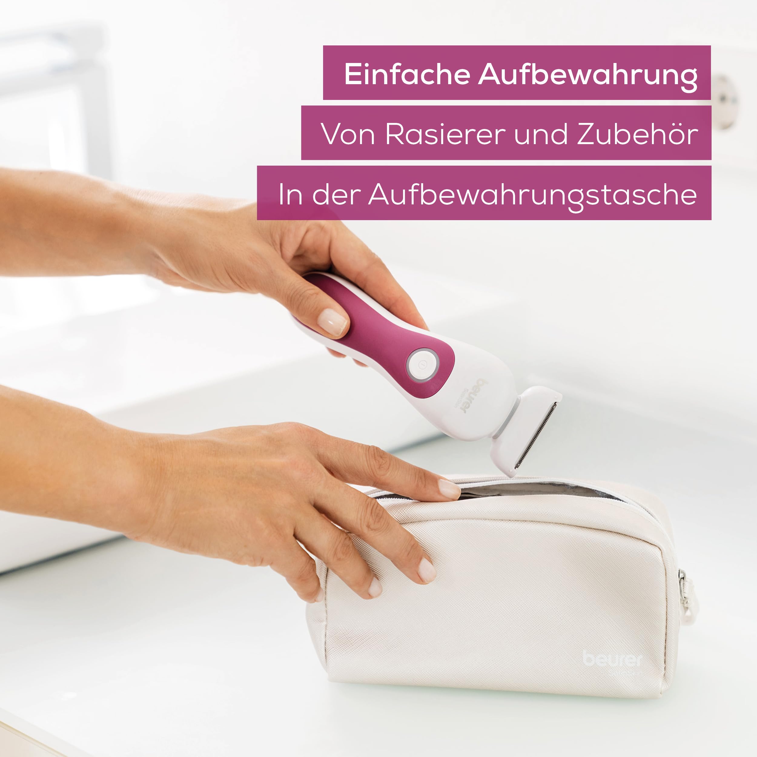 Beurer HL 36 Rasierer, elektrischer Nass- und Trockenrasierer, 4 Aufsätze, beweglicher Scherkopf mit Trimmfunktion, Scherfolie gegen Hautreizungen, helles LED Licht, mit Akku