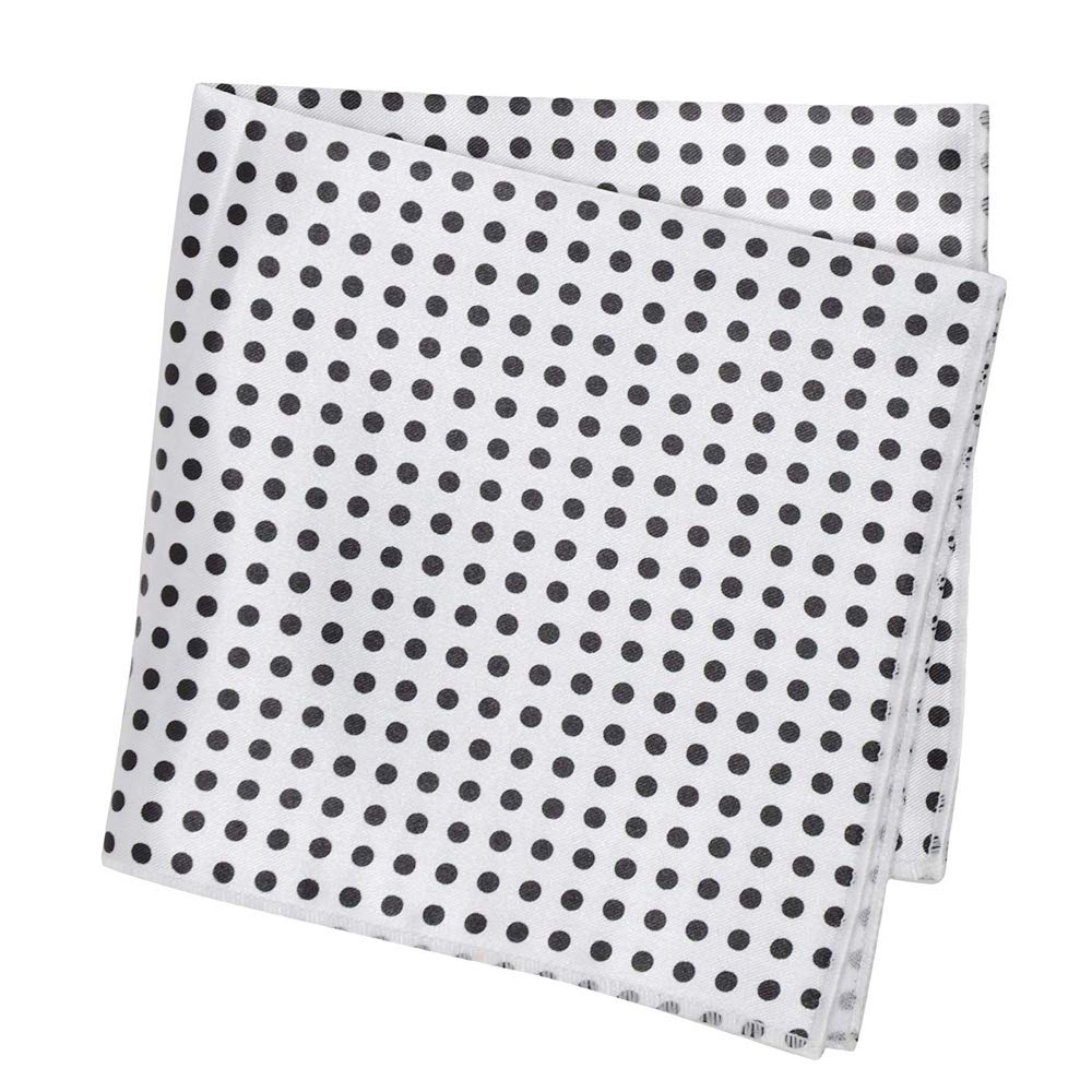 style along White Pocket Square With Black Polka Print Premium Mens Solid Micro Fiber Silk Satin Pocket Square Wedding Handkerchiefs-picture-46