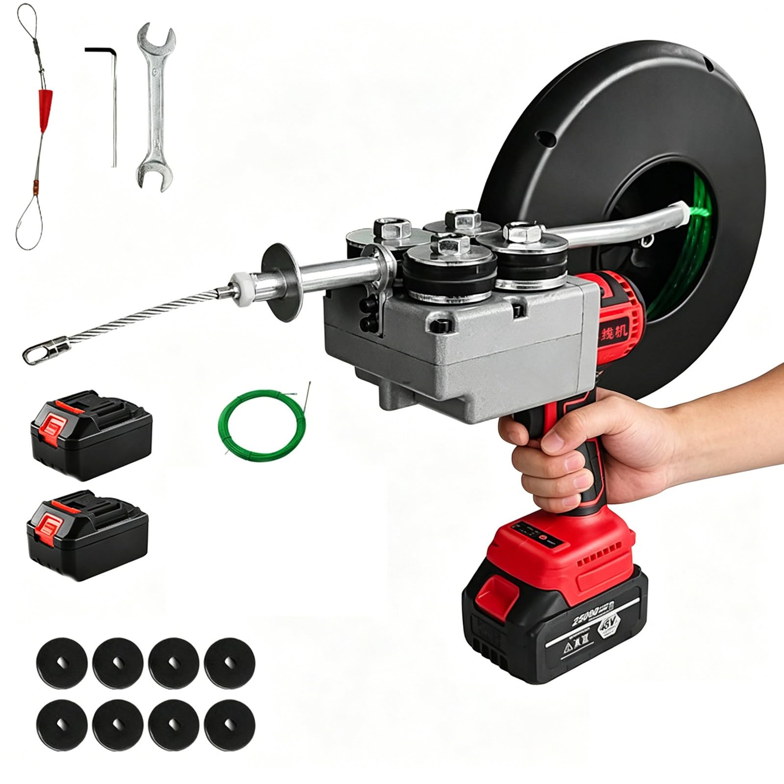 Pasa Cables Electricos Pasacables Electrico Automatico Fuerza 0-550Nm Velocidad 40m/min Autonomía 3-4 Horas para Fontaneros Cableado Construcción Hidroeléctrica 2×Batteries(15Cells)