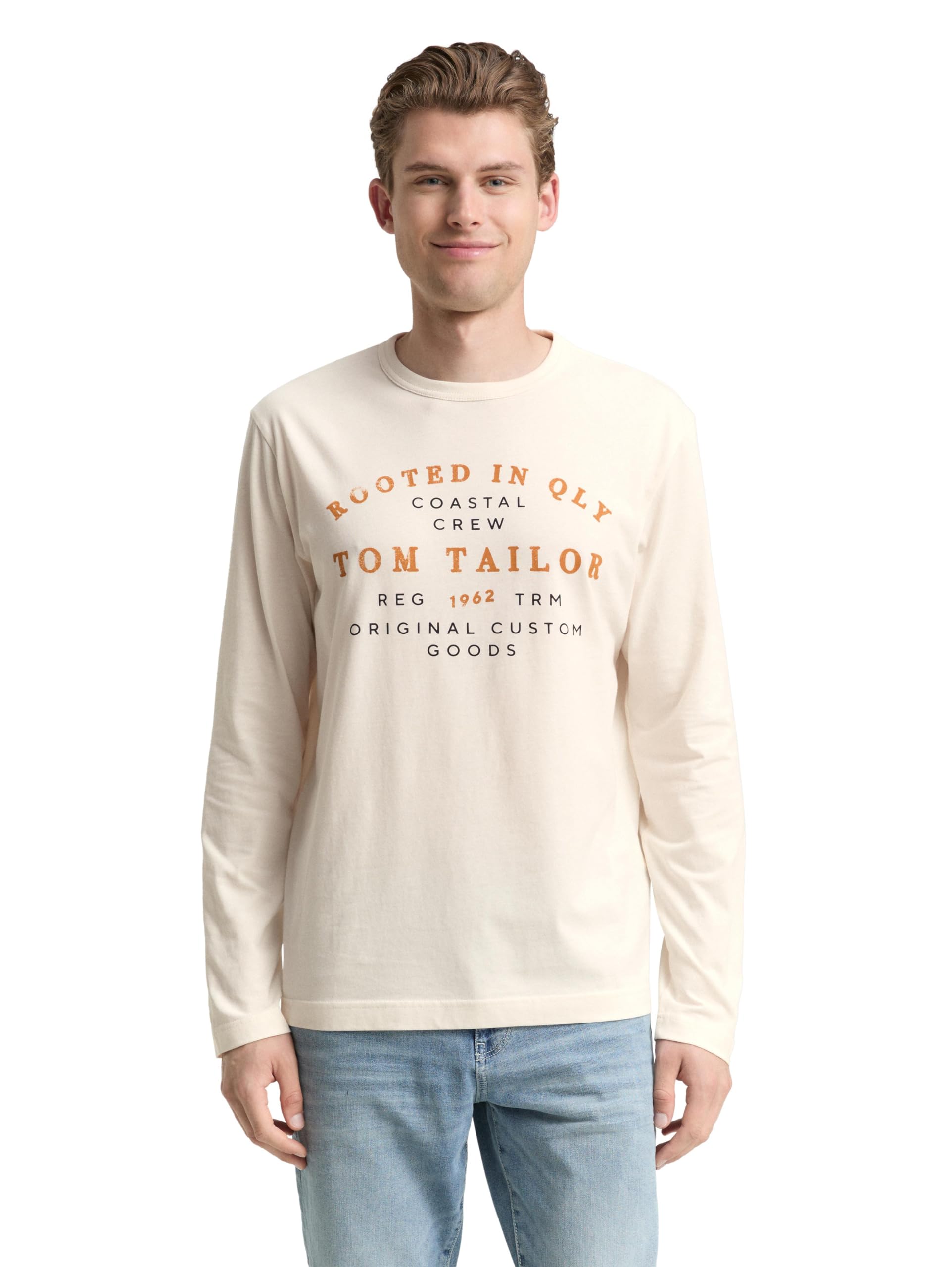 Tom Tailor Herren 1048629 Langarmshirt mit Logo-Print (1er Pack)