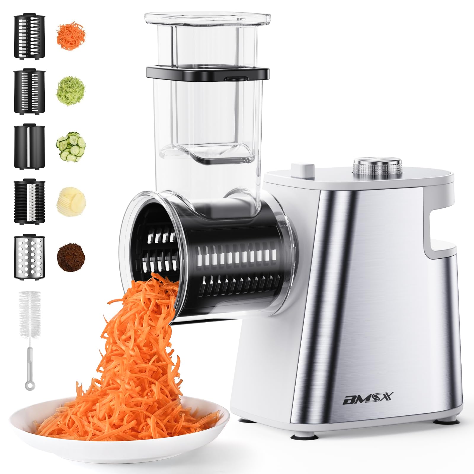 Electric Cheese Grater Upgraded, 250W Electric Slicer Shredder, Automatic Cheese Shredder, Electric Salad Machine for Fruits, Vegetables, Cheeses?Salad Maker With 5 Different Shapes of Blades