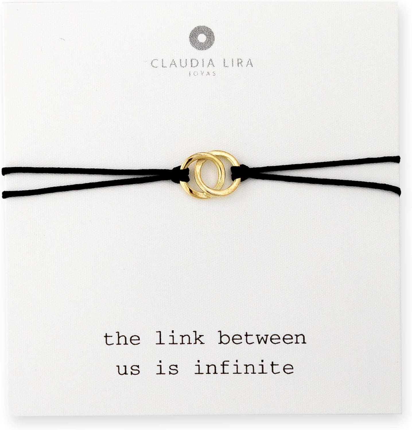 Gold Double Circle Link Charm Friendship Bracelets with Black Thread and Message Card, Perfect Jewelry Gift for Friend and Family, Adjustable Pull Thread Kindred Cord