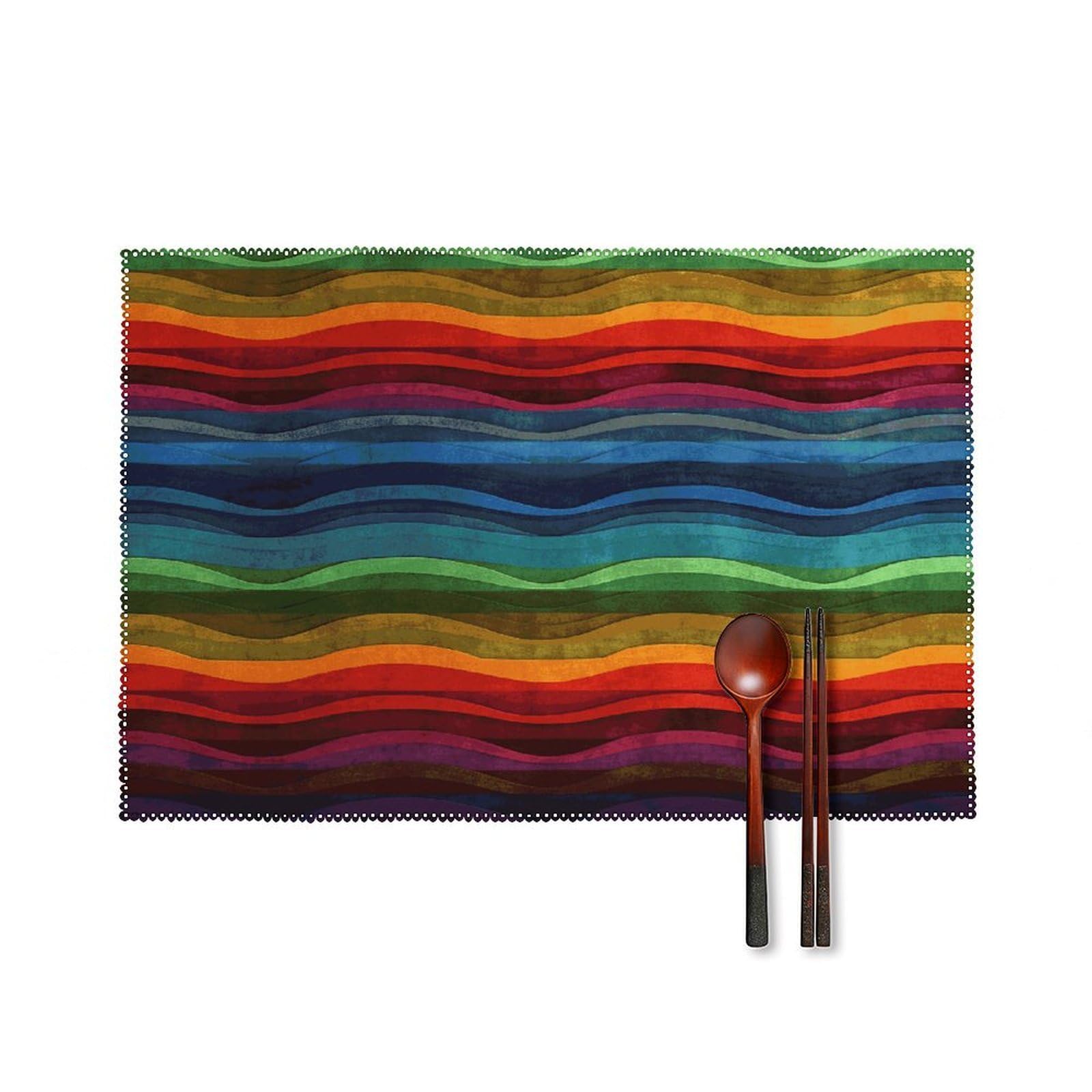 Rainbow Placemats Set of 4 Canvas Place Mats Non-Slip Heat Resistant Table Mats Washable Waterproof Placemat Wipeable Tablemats for Kitchen Dining Decor Place Mat