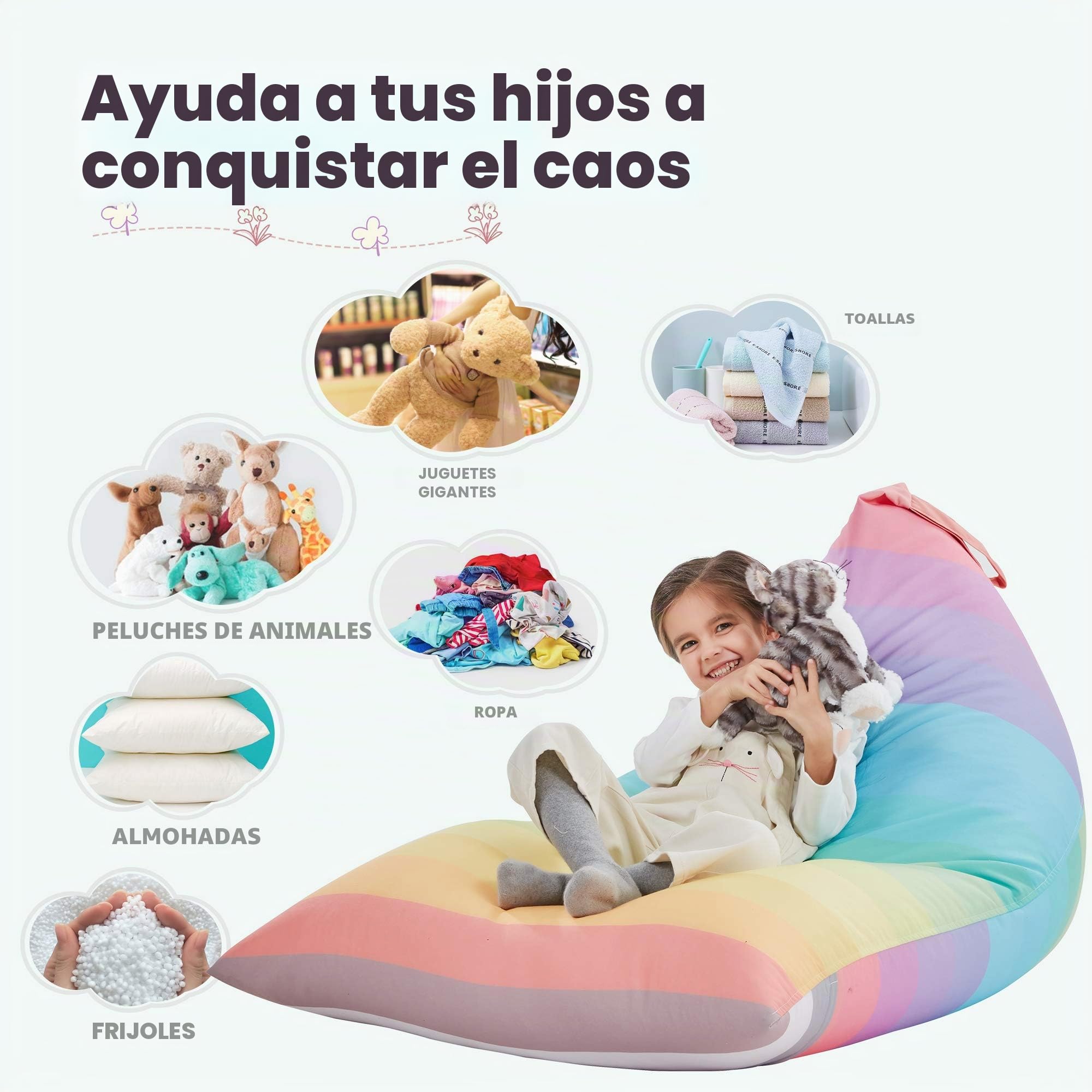 Funda de puf de Almacenamiento de Animales de Peluche Solo para niños y Adultos, Bolsa de puf Extragrande sin Relleno, Soporte y Organizador de Juguetes de Peluche