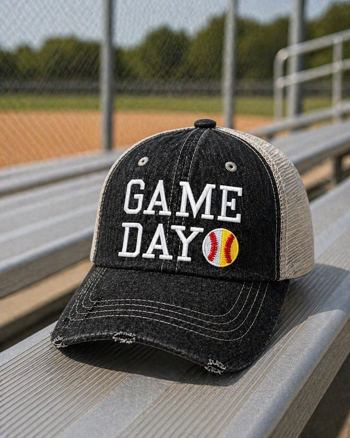 Cocomo Soul Womens Game Day Ball MOM Messy Bun High Ponytail Hat | Game Day Baseball Hat Softball 411 Dark Grey