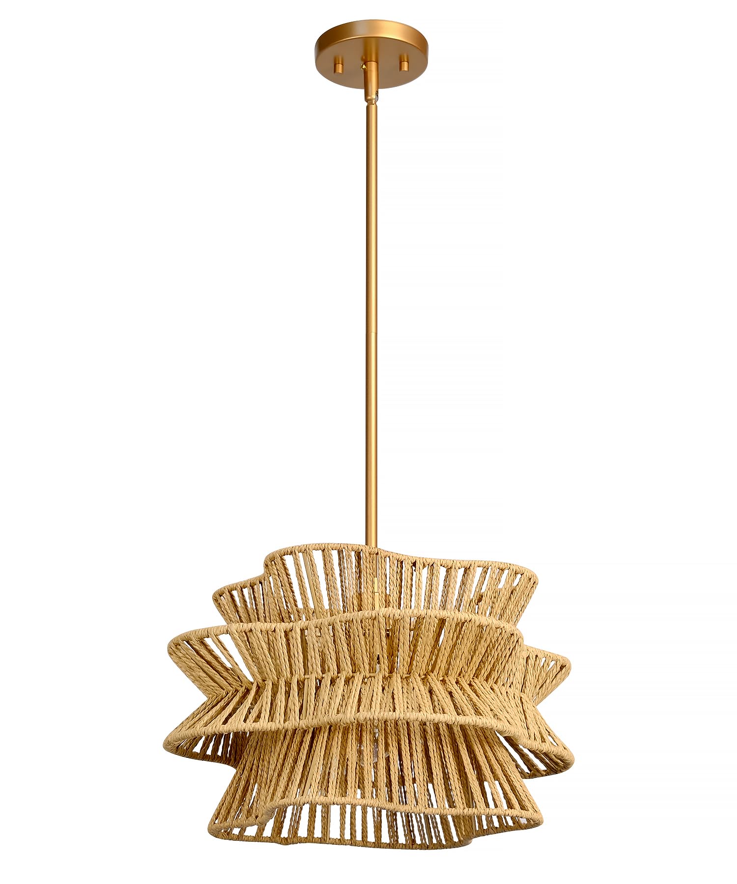 Photo 1 of Wrlmfy Woven Pendant Lights 16" Boho Wicker Chandelier, Country Cottage Hanging Lamp with Handmade Rattan Lampshade for Kitchen Island Farmhouse Dining Room Bedroom Foyer Hallway (Gold)