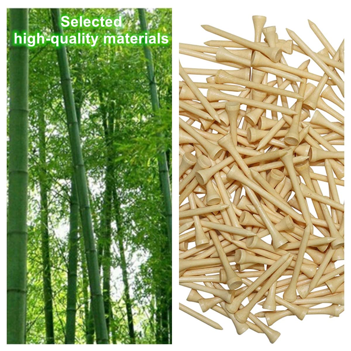 Golf-Tees aus natürlichem Bambus, 7 cm Länge, stärker als Holz, keine seitliche Spin-Reibung, PGA-zugelassen für professionelles Spielerturnier oder Anfänger-Training.